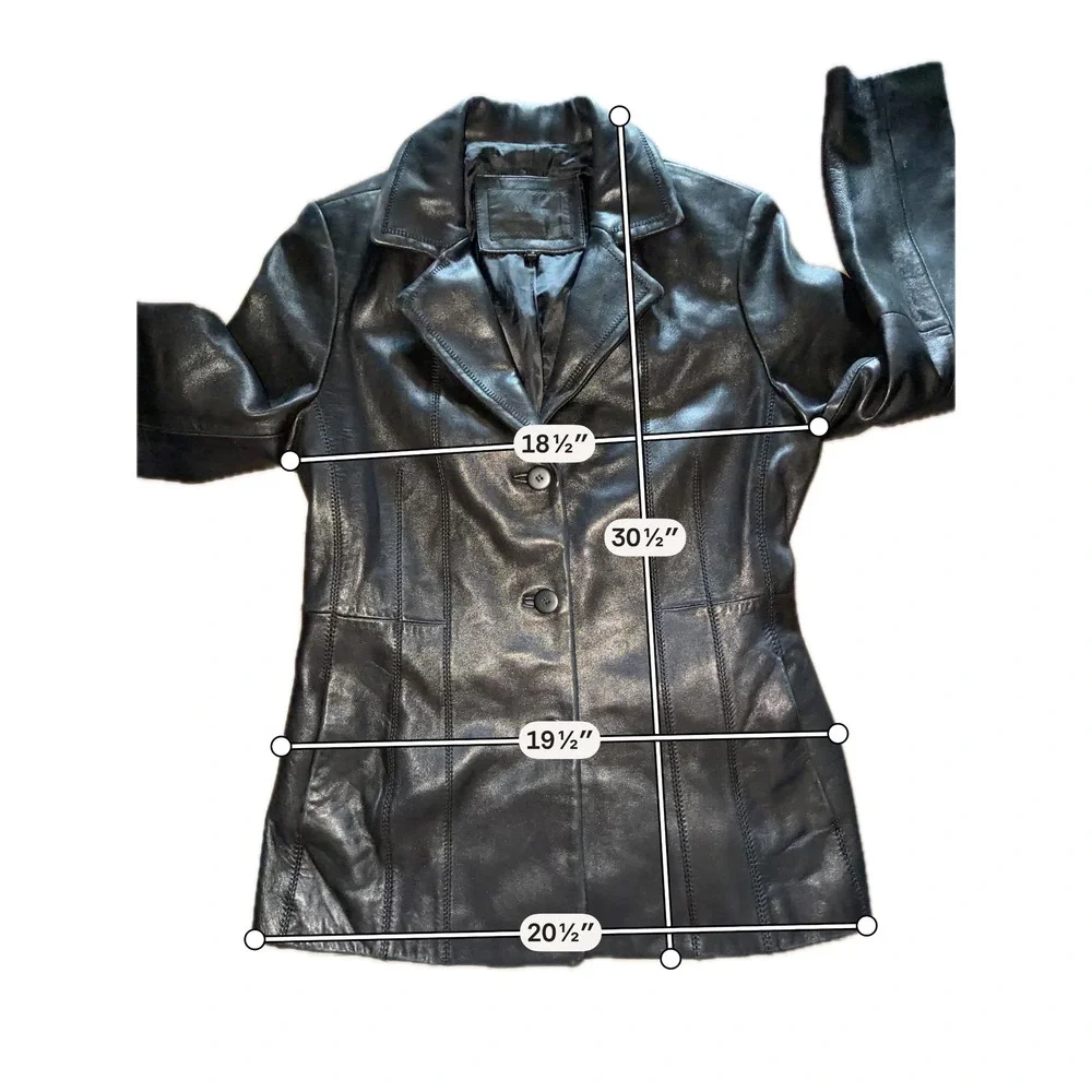 Avanti New York Black Leather Blazer Jacket Whipstitch 3 Button Womens M A6